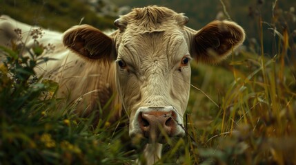 Aufkleber - Close up of a cow in a field of tall grass. Suitable for agricultural concepts