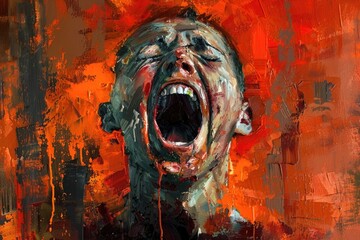 Poster - A realistic painting of a man with his mouth open. Suitable for various artistic projects