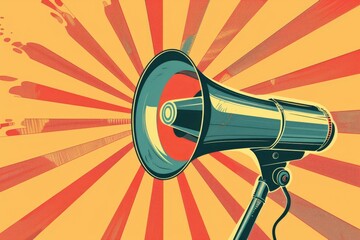 Poster - A vibrant poster featuring a megaphone on a yellow background. Perfect for advertising or announcements