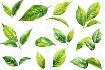 Aufkleber - A collection of green leaves on a white background. Perfect for nature-themed designs