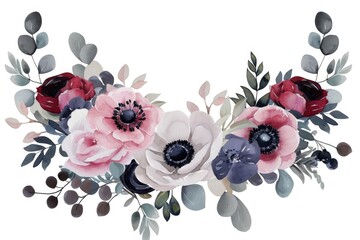 Poster - Beautiful watercolor painting of anemones and eucalyptus leaves. Perfect for home decor or stationery design