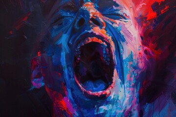 Poster - A realistic painting of a man with his mouth open. Suitable for various creative projects