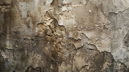 Poster - Close-up of a weathered wall with cracked and peeling paint, showcasing a variety of textures