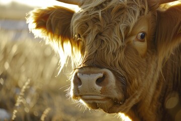 Poster - Close-up of a cow's face in a field, suitable for agriculture concepts