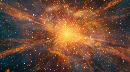 Fototapete - Vibrant depiction of a space explosion with sparkling stars and golden hues
