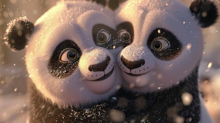 Poster - A cute image of two panda bears sitting side by side. Perfect for wildlife or animal-themed designs