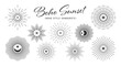 Vintage sunburst, sunset beams collection. Boho style, modern minimalist bohemian design. Hand drawn bursting sun, light rays. Logotype or lettering design element in retro style. Vector illustration
