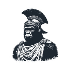 Canvas Print - The Gorilla wear a roman knight. Black white vector logo illustration.	
