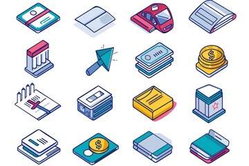 Poster - Different types of money icons for financial concepts. Ideal for presentations and websites