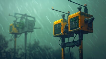 Poster - A yellow traffic light mounted on a pole. Suitable for transportation concepts