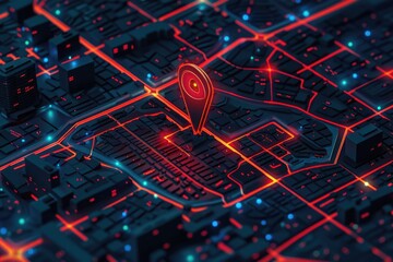 Poster - A city map with a red pin, perfect for navigation apps and travel blogs