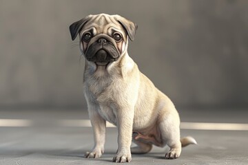 Wall Mural - A cute pug dog sitting and looking at the camera. Suitable for pet-related projects