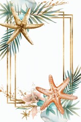 Poster - Beautiful watercolor painting of a starfish and shells. Perfect for beach-themed designs