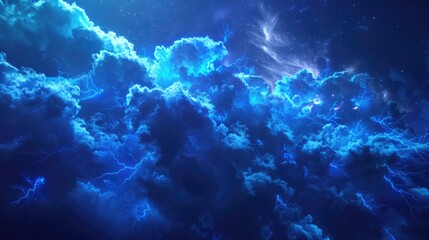 Poster - Stormy sky with dramatic lightning strikes. Suitable for weather or nature concepts