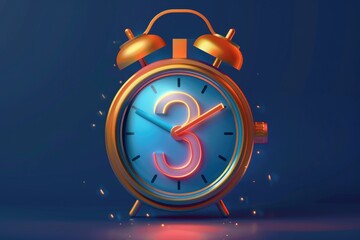 Poster - A simple alarm clock with the number 3 displayed