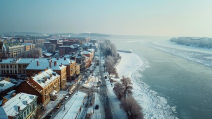 Aufkleber - A city with a river flowing through it. Suitable for urban landscapes