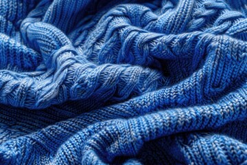 Poster - Close up of a cozy blue knitted blanket, perfect for home decor projects