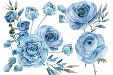 Poster - A bunch of blue flowers on a white background. Perfect for floral arrangements