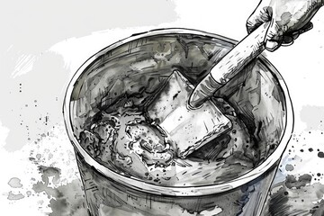 Poster - A person using a brush to paint a bucket. Suitable for DIY or home improvement concepts