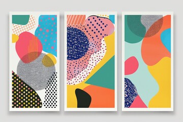Poster - Three framed art prints with abstract shapes. Ideal for interior design projects