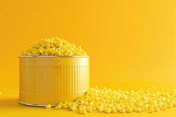 Poster - A yellow trash can filled with lots of yellow beads. Suitable for environmental and recycling concepts