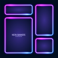 Wall Mural - glowing neon banners, illuminated colorful square frames. shiny vibrant border, glow effect. blue vi