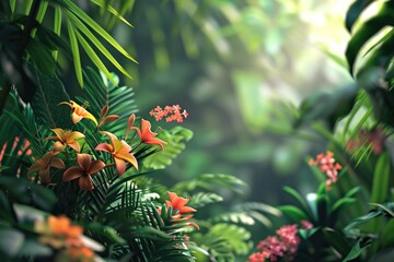 Poster - Colorful flowers laying in green grass. Suitable for nature and gardening concepts