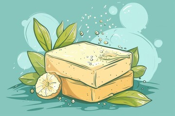 Poster - A block of soap with a fresh slice of lemon, perfect for spa and beauty concepts