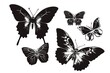 Group of black and white butterflies on a plain white background. Perfect for nature or minimalist design concepts