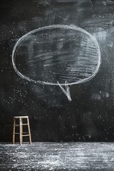 Aufkleber - A wooden chair placed in front of a chalkboard with a speech bubble drawing. Ideal for educational or communication concepts