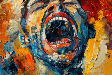Poster - A realistic portrait of a man with his mouth open. Suitable for various design projects