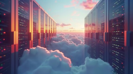 Aufkleber - A row of servers against a cloudy sky, suitable for technology concepts