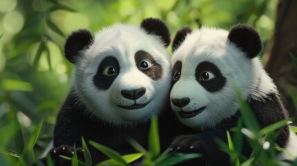Poster - Two adorable panda bears sitting side by side. Perfect for nature or wildlife themed projects