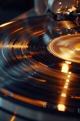 Poster - Close up view of a record playing on a turntable. Perfect for music and entertainment concepts