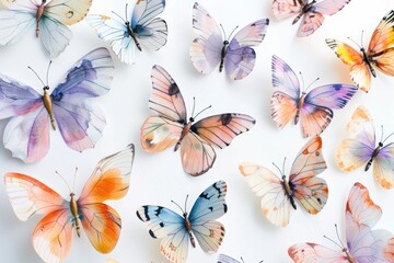Poster - Colorful butterflies resting on a white background. Perfect for nature and beauty concepts