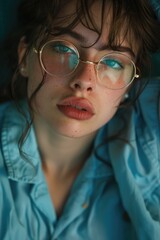 Poster - Detailed close up of a person wearing glasses. Suitable for business or education concepts