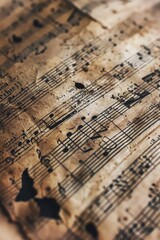 Poster - Vintage music paper on wooden table, perfect for music-themed designs