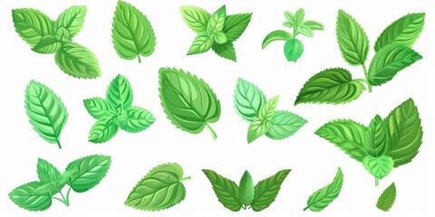 Aufkleber - A collection of green leaves on a plain white background. Perfect for botanical designs