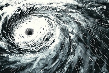 Poster - A powerful hurricane captured in black and white. Suitable for weather-related projects