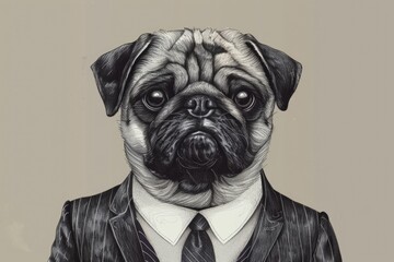 Poster - A pug dog dressed in a formal suit and tie. Perfect for business or pet-related designs