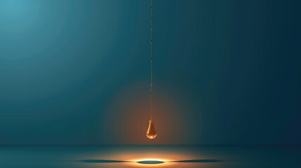 Poster - Close-up of a single drop of liquid hanging from a string. Suitable for science and technology concepts