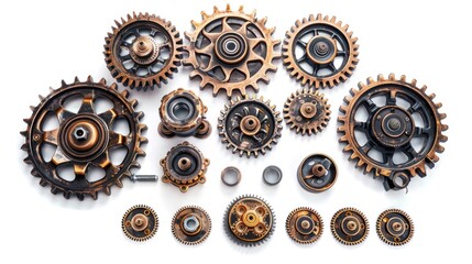 Aufkleber - Industrial gears and screws on a white background, suitable for technical design projects