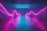 Fototapeta Sport - A long tunnel with neon lights, suitable for urban and futuristic concepts