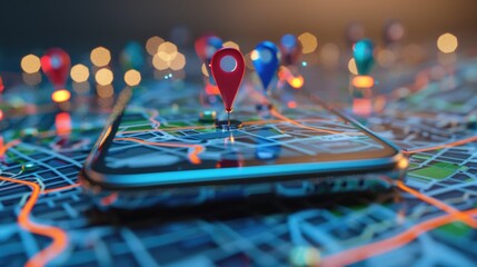 Poster - A cell phone resting on a map, perfect for travel concepts