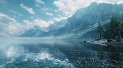Poster - Scenic view of a mountain lake, ideal for travel and nature concepts
