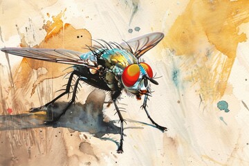 Poster - Detailed close up of a fly on a wall. Ideal for scientific and educational purposes