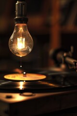 Aufkleber - Turntable with light bulb on top, suitable for music or innovation concepts