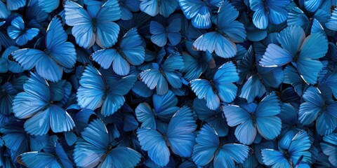 Poster - Blue butterflies gathered on the ground, suitable for nature-themed designs