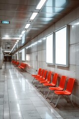 Aufkleber - Row of red chairs in hallway, perfect for interior design projects