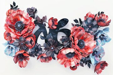 Poster - Colorful flowers and alphabet letters on a clean white background. Perfect for educational materials or greeting card designs